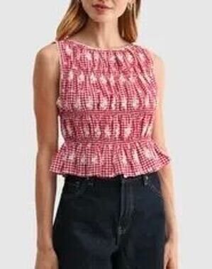All In Favor Red Gingham Smocked Tank Top Size XS
